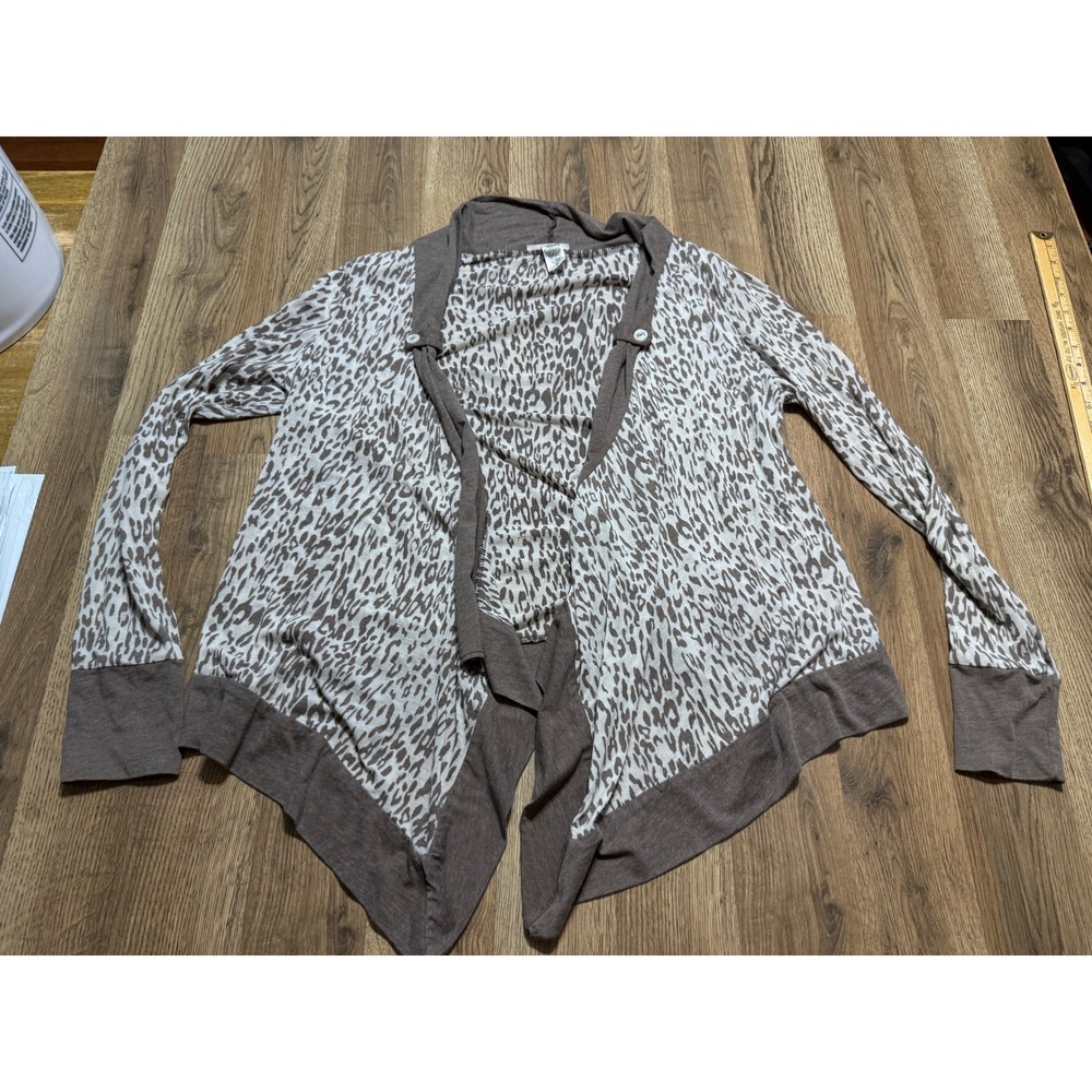 KikaPaprika Sweater Women's Size 4 Cardigan Long Sleeve Grey White Animal Print